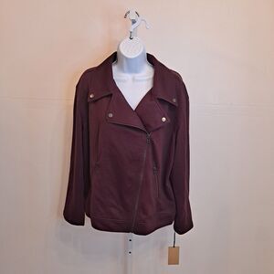 Halogen Women's Moto Style Jacket With Zippers Size L Burgundy